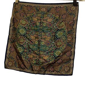 STUNNING FRENCH 100% SILK screen navy blue mens paisley pocket square FRANCE 15…